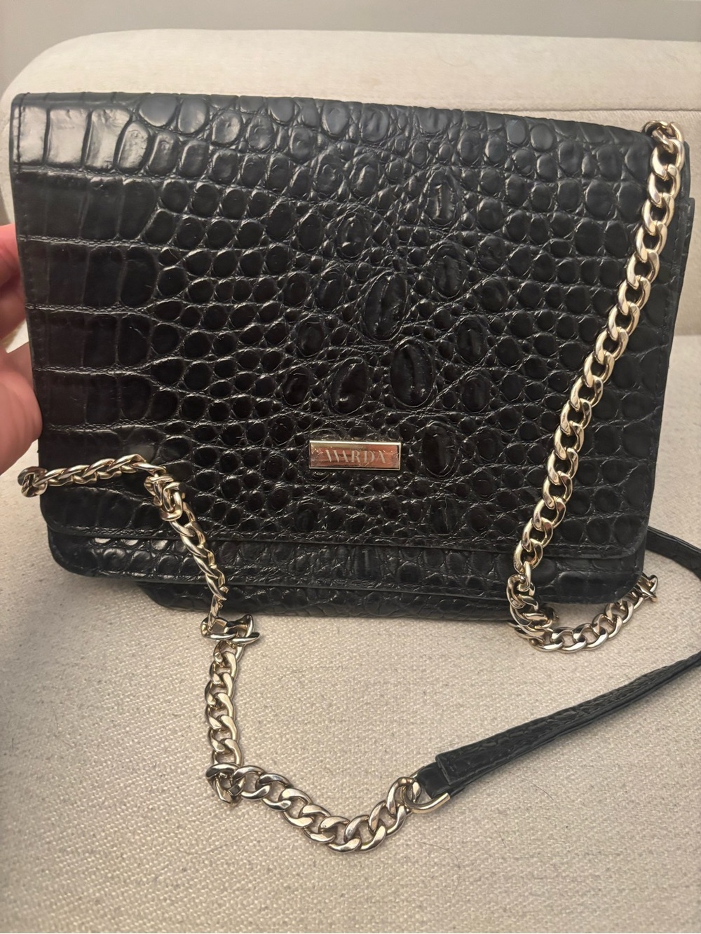 Leather Croc-Embossed Chain Crossbody Bag -